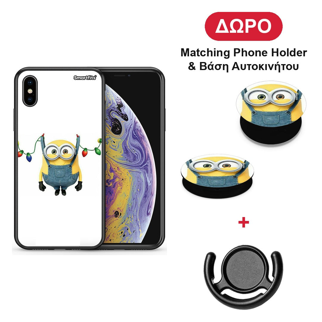 Xmas Minion Lights - iPhone X / Xs θήκη + Δώρο Phone Holder & Βάση Αυτοκινήτου