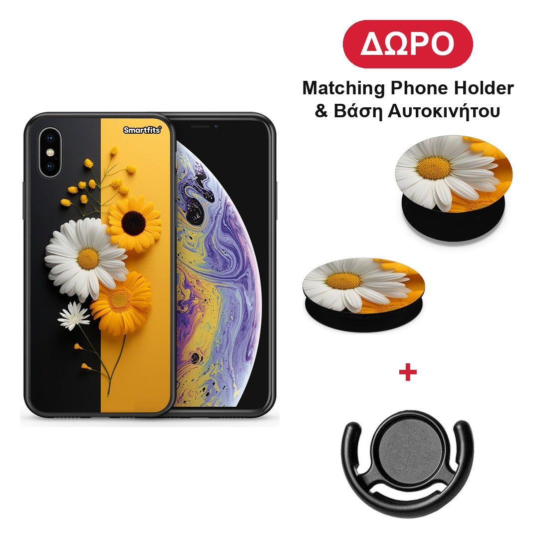 Yellow Daisies - iPhone X / Xs θήκη + Δώρο Phone Holder & Βάση Αυτοκινήτου