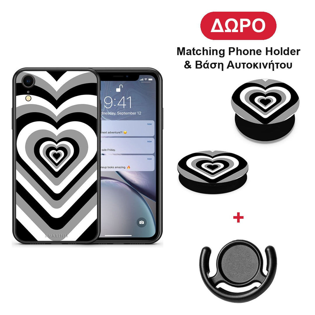 Black Hearts - iPhone XR θήκη + Δώρο Phone Holder & Βάση Αυτοκινήτου