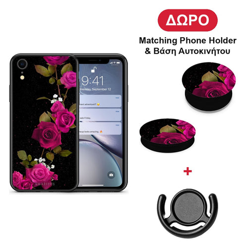 Flower Red Roses - iPhone XR θήκη + Δώρο Phone Holder & Βάση Αυτοκινήτου
