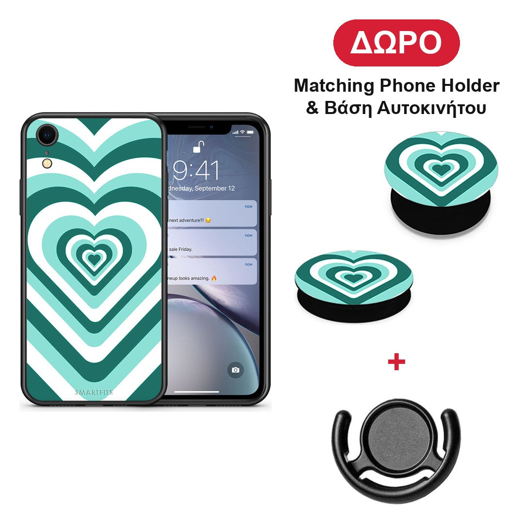 Green Hearts - iPhone XR θήκη + Δώρο Phone Holder & Βάση Αυτοκινήτου