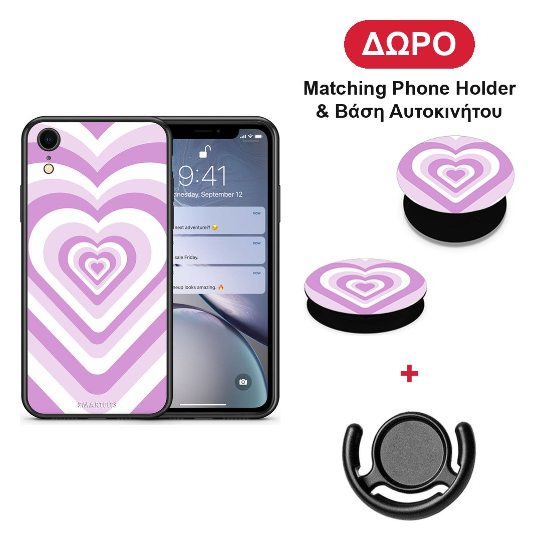 Lilac Hearts - iPhone XR θήκη + Δώρο Phone Holder & Βάση Αυτοκινήτου