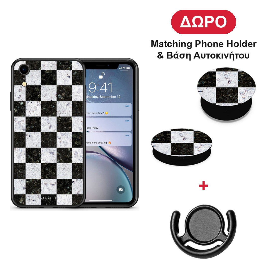 Marble Square Geometric - iPhone XR θήκη + Δώρο Phone Holder & Βάση Αυτοκινήτου