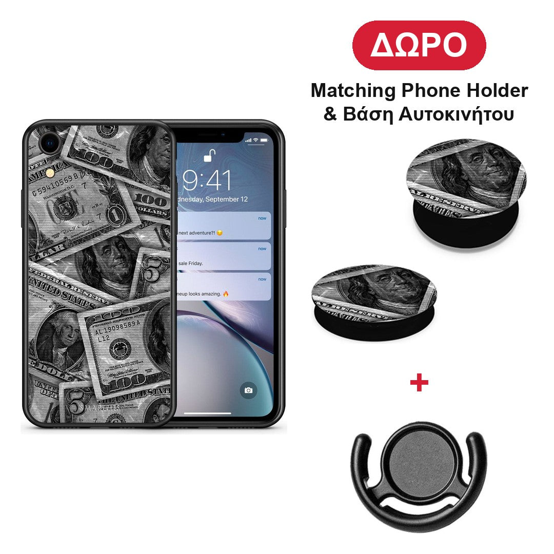 Money Dollars - iPhone XR θήκη + Δώρο Phone Holder & Βάση Αυτοκινήτου