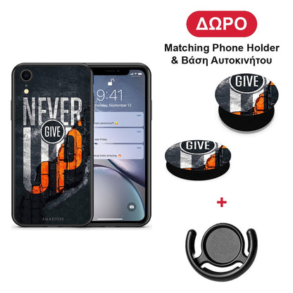 Never Give Up - iPhone XR θήκη + Δώρο Phone Holder & Βάση Αυτοκινήτου