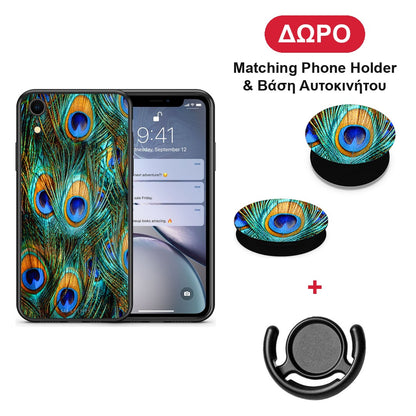 Real Peacock Feathers - iPhone XR θήκη + Δώρο Phone Holder & Βάση Αυτοκινήτου
