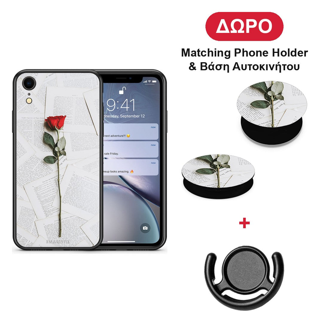 Red Rose - iPhone XR θήκη + Δώρο Phone Holder & Βάση Αυτοκινήτου