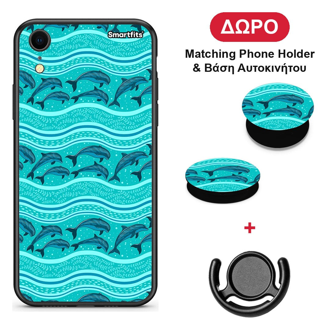 Swimming Dolphins - iPhone XR θήκη + Δώρο Phone Holder & Βάση Αυτοκινήτου