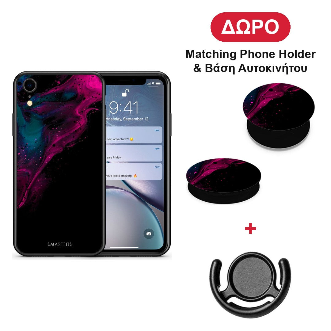 Watercolor Pink Black - iPhone XR θήκη + Δώρο Phone Holder & Βάση Αυτοκινήτου