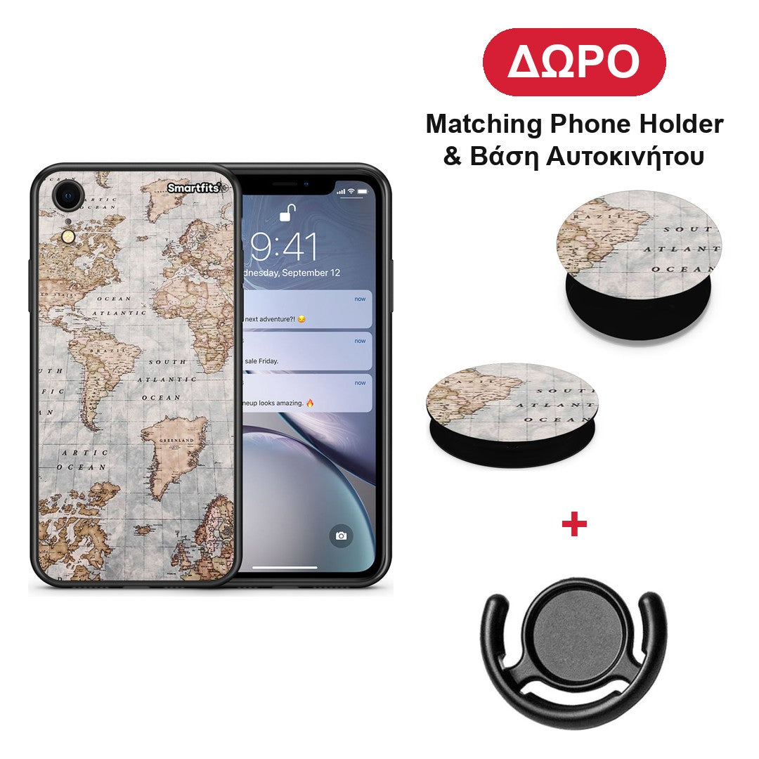 World Map - iPhone XR θήκη + Δώρο Phone Holder & Βάση Αυτοκινήτου
