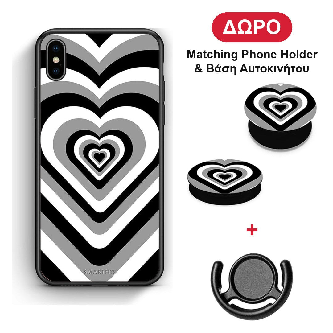 Black Hearts - iPhone Xs Max θήκη + Δώρο Phone Holder & Βάση Αυτοκινήτου