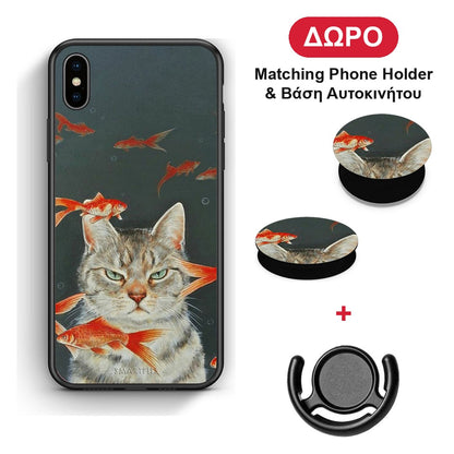 Cat Goldfish - iPhone Xs Max θήκη + Δώρο Phone Holder & Βάση Αυτοκινήτου