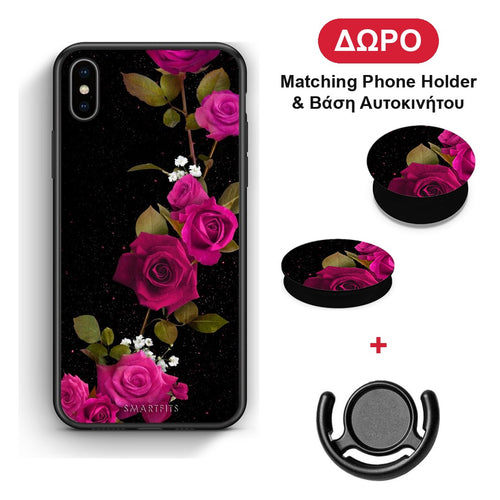 Flower Red Roses - iPhone Xs Max θήκη + Δώρο Phone Holder & Βάση Αυτοκινήτου