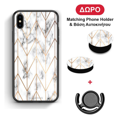 Marble Gold Geometric - iPhone Xs Max θήκη + Δώρο Phone Holder & Βάση Αυτοκινήτου