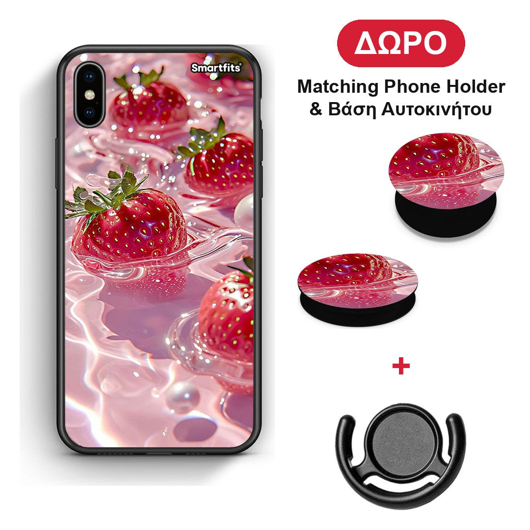 Juicy Strawberries - iPhone Xs Max θήκη + Δώρο Phone Holder & Βάση Αυτοκινήτου