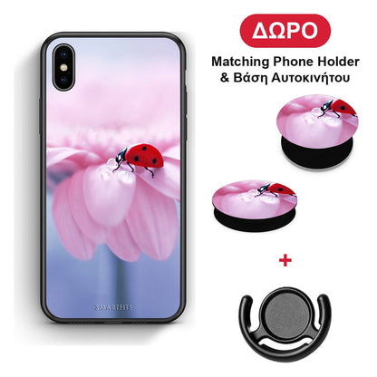 Ladybug Flower - iPhone Xs Max θήκη + Δώρο Phone Holder & Βάση Αυτοκινήτου