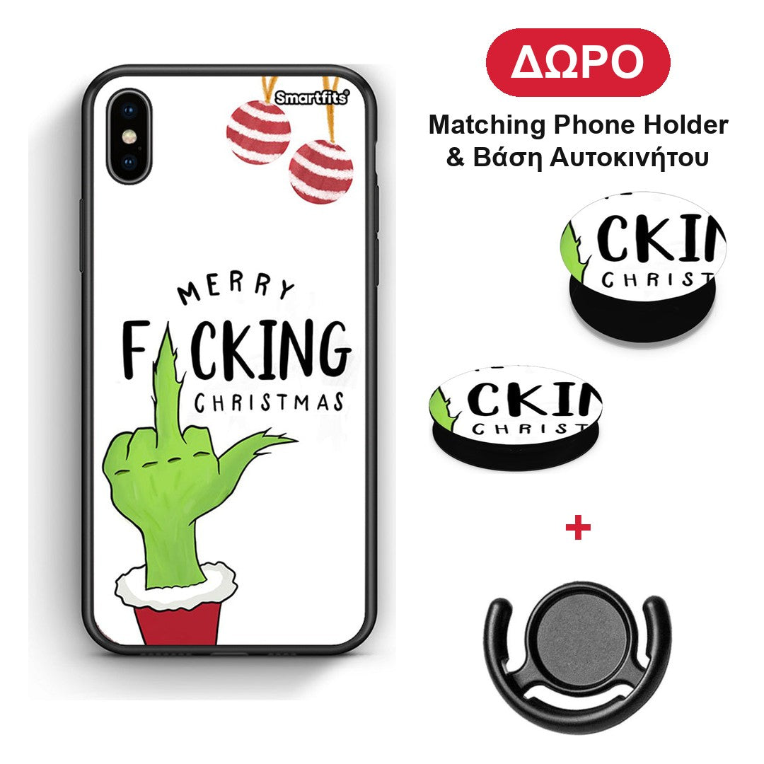Merry F Xmas - iPhone Xs Max θήκη + Δώρο Phone Holder & Βάση Αυτοκινήτου