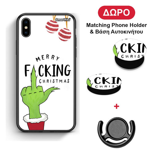 Merry F Xmas - iPhone Xs Max θήκη + Δώρο Phone Holder & Βάση Αυτοκινήτου
