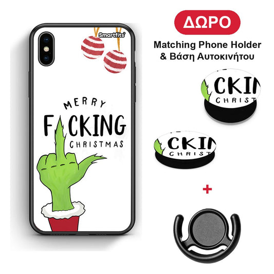 Merry F Xmas - iPhone Xs Max θήκη + Δώρο Phone Holder & Βάση Αυτοκινήτου