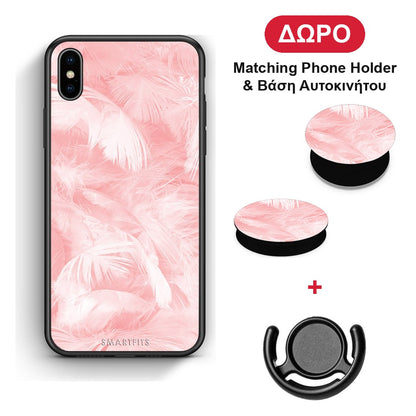 Boho Pink Feather - iPhone Xs Max θήκη + Δώρο Phone Holder & Βάση Αυτοκινήτου