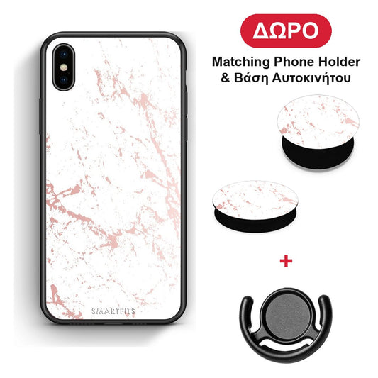 Marble Pink Splash - iPhone Xs Max θήκη + Δώρο Phone Holder & Βάση Αυτοκινήτου