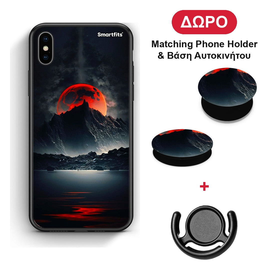 Red Full Moon - iPhone Xs Max θήκη + Δώρο Phone Holder & Βάση Αυτοκινήτου
