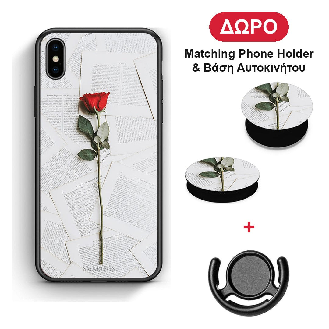 Red Rose - iPhone Xs Max θήκη + Δώρο Phone Holder & Βάση Αυτοκινήτου