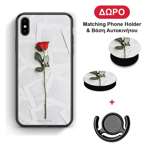 Red Rose - iPhone Xs Max θήκη + Δώρο Phone Holder & Βάση Αυτοκινήτου