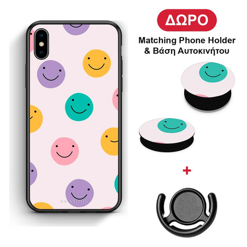 Smiley Faces - iPhone Xs Max θήκη + Δώρο Phone Holder & Βάση Αυτοκινήτου
