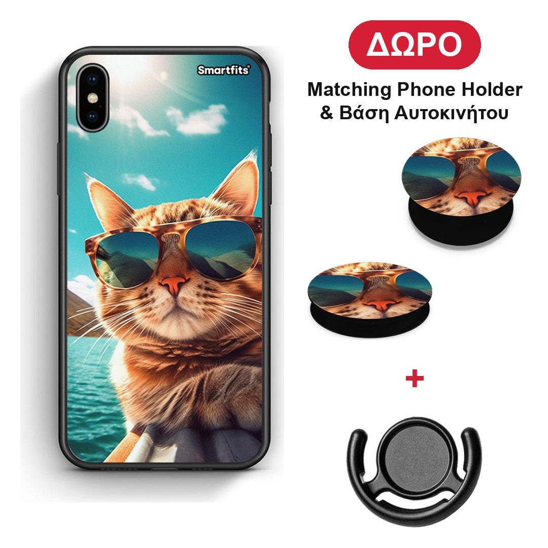 Summer Cat - iPhone Xs Max θήκη + Δώρο Phone Holder & Βάση Αυτοκινήτου