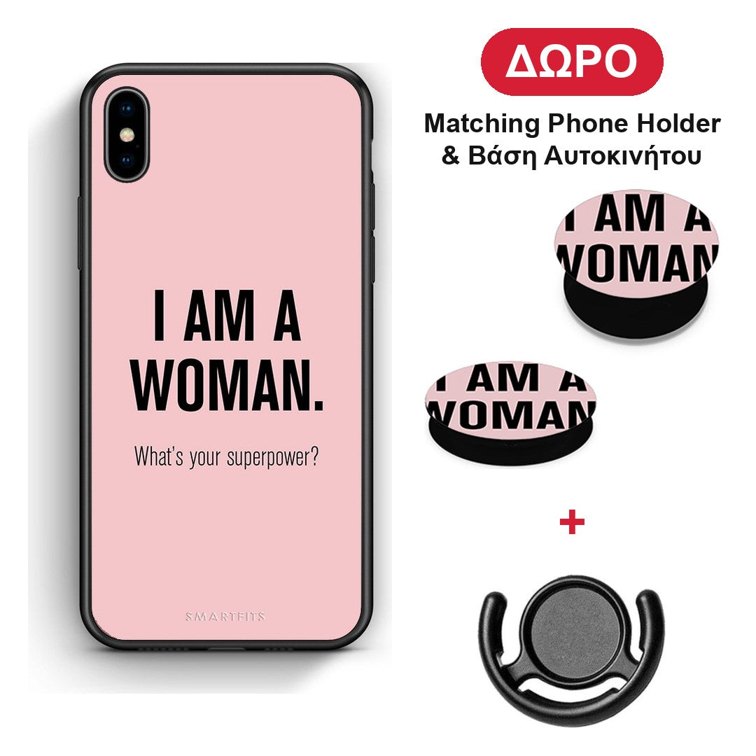 Superpower Woman - iPhone Xs Max θήκη + Δώρο Phone Holder & Βάση Αυτοκινήτου