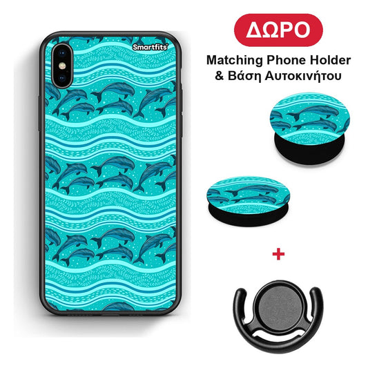 Swimming Dolphins - iPhone Xs Max θήκη + Δώρο Phone Holder & Βάση Αυτοκινήτου