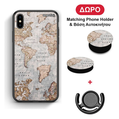World Map - iPhone Xs Max θήκη + Δώρο Phone Holder & Βάση Αυτοκινήτου