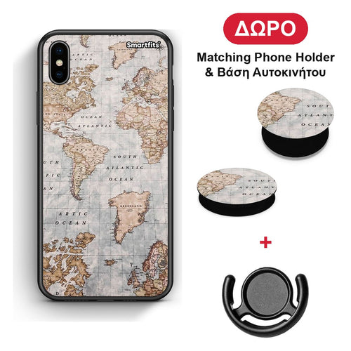 World Map - iPhone Xs Max θήκη + Δώρο Phone Holder & Βάση Αυτοκινήτου