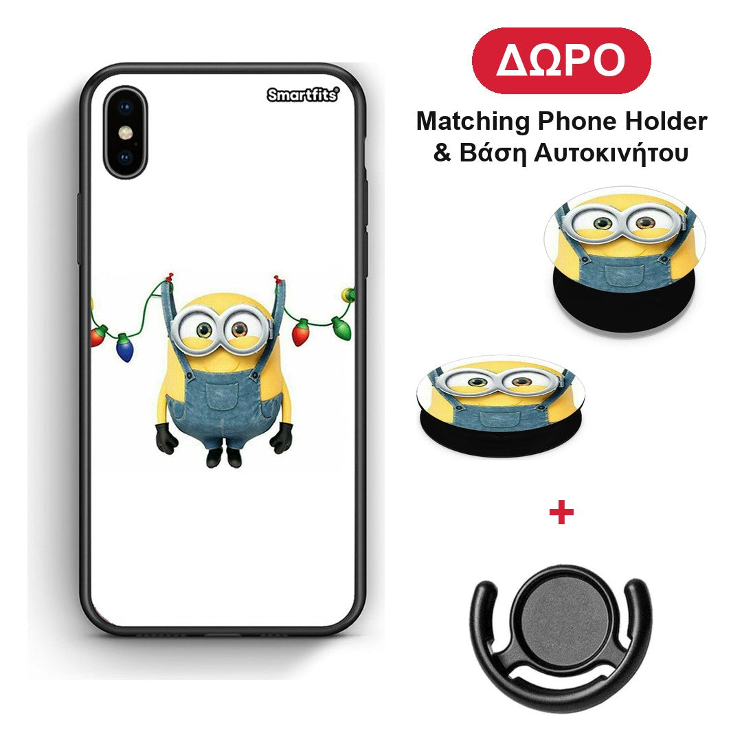 Xmas Minion Lights - iPhone Xs Max θήκη + Δώρο Phone Holder & Βάση Αυτοκινήτου