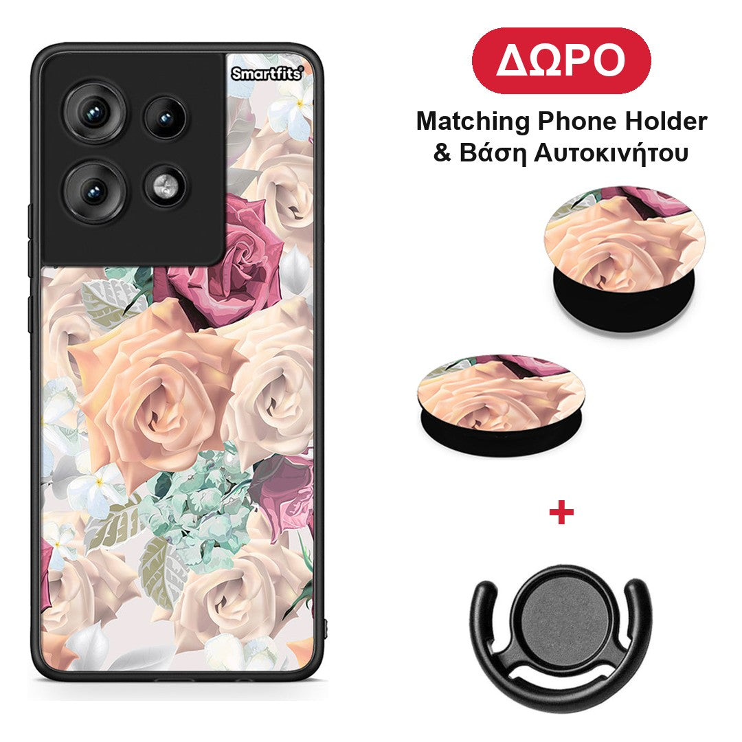 Floral Bouquet - Motorola Edge 50 θήκη + Δώρο Phone Holder & Βάση Αυτοκινήτου