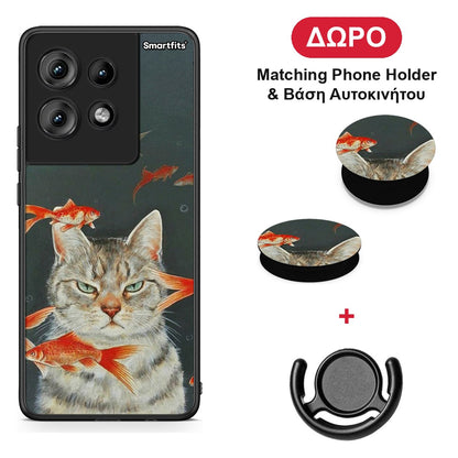 Cat Goldfish - Motorola Edge 50 θήκη + Δώρο Phone Holder & Βάση Αυτοκινήτου