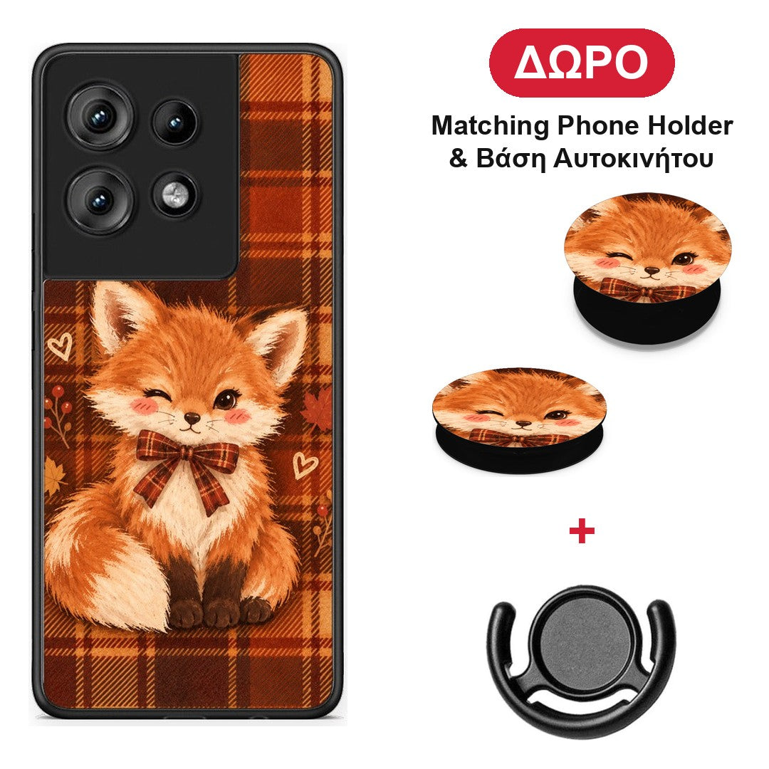 Fox on Autumn Tartan - Motorola Edge 50 θήκη + Δώρο Phone Holder & Βάση Αυτοκινήτου