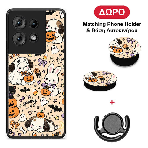 Halloween Puppies and Friends on Cream - Motorola Edge 50 θήκη + Δώρο Phone Holder & Βάση Αυτοκινήτου