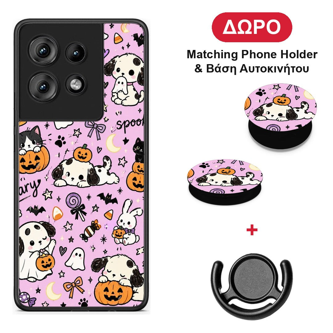 Halloween Puppies and Friends on Lilac - Motorola Edge 50 θήκη + Δώρο Phone Holder & Βάση Αυτοκινήτου