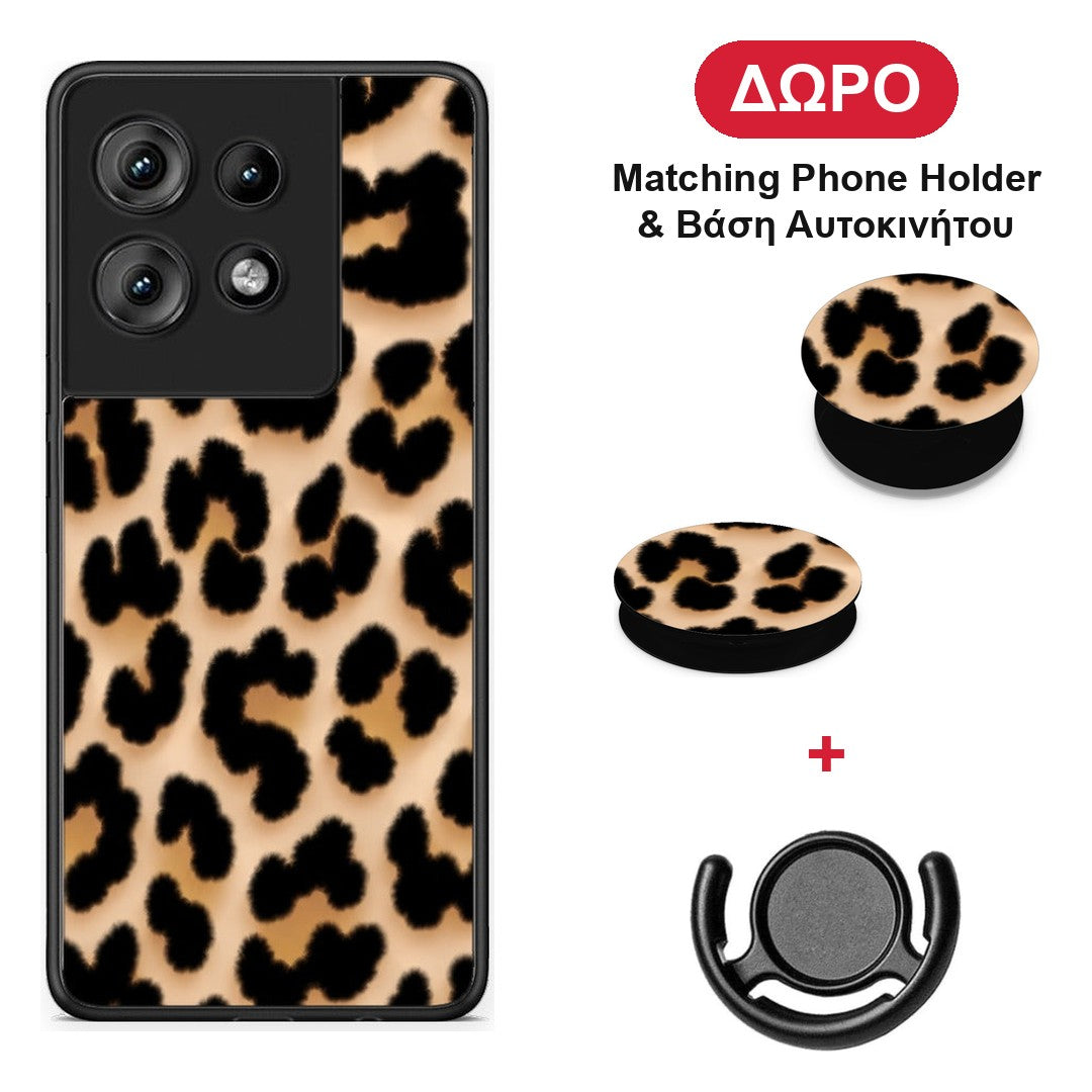 Leopard Print Tan Large - Motorola Edge 50 θήκη + Δώρο Phone Holder & Βάση Αυτοκινήτου