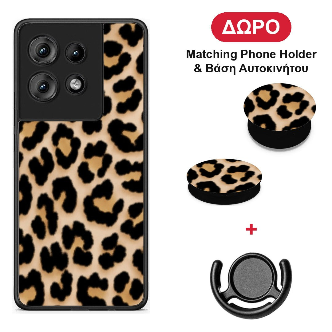Leopard Print Tan Small - Motorola Edge 50 θήκη + Δώρο Phone Holder & Βάση Αυτοκινήτου