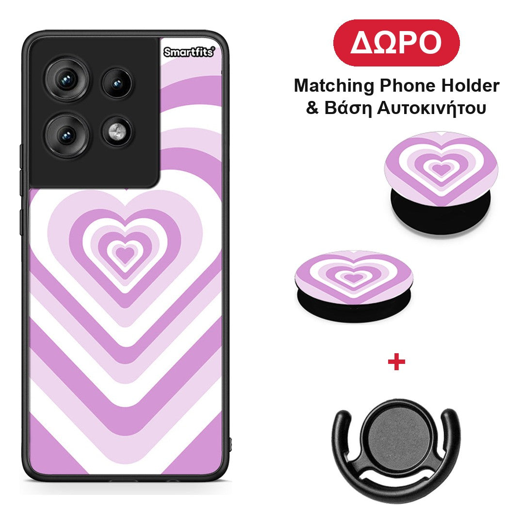 Lilac Hearts - Motorola Edge 50 θήκη + Δώρο Phone Holder & Βάση Αυτοκινήτου