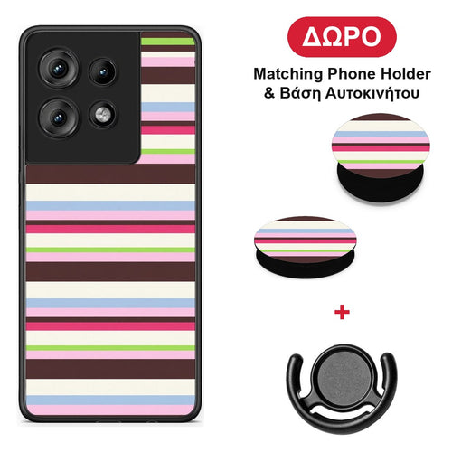 Multicolour Horizontal Stripes - Motorola Edge 50 θήκη + Δώρο Phone Holder & Βάση Αυτοκινήτου
