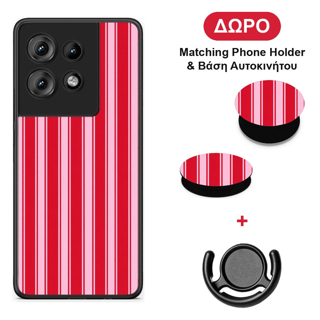Red and Pink Vertical Pinstripes - Motorola Edge 50 θήκη + Δώρο Phone Holder & Βάση Αυτοκινήτου