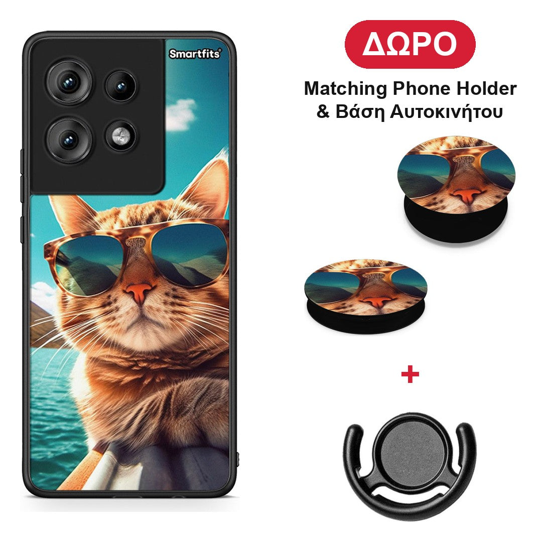Summer Cat - Motorola Edge 50 θήκη + Δώρο Phone Holder & Βάση Αυτοκινήτου