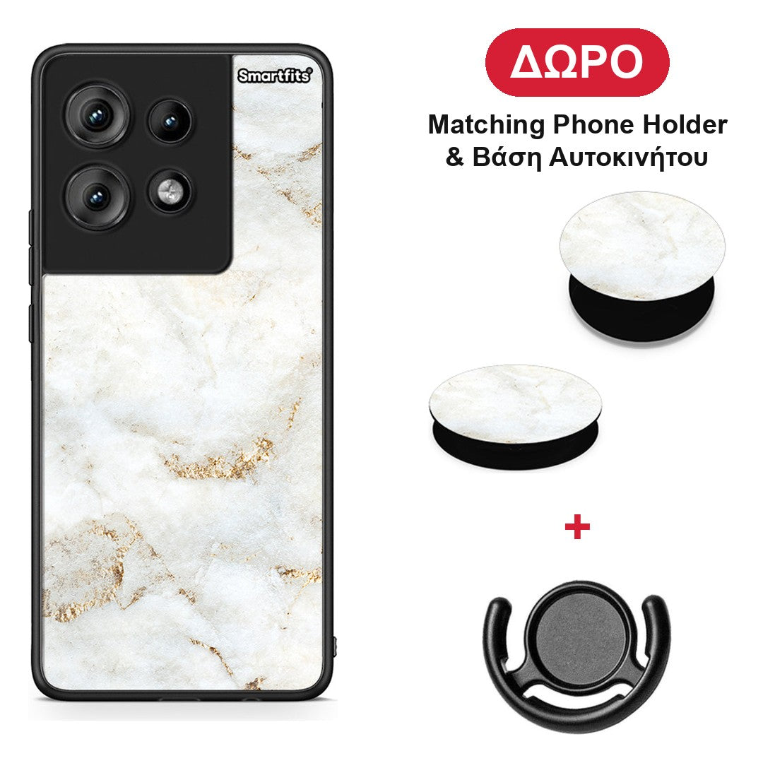 White Gold Marble - Motorola Edge 50 θήκη + Δώρο Phone Holder & Βάση Αυτοκινήτου