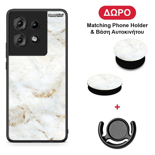 White Gold Marble - Motorola Edge 50 θήκη + Δώρο Phone Holder & Βάση Αυτοκινήτου