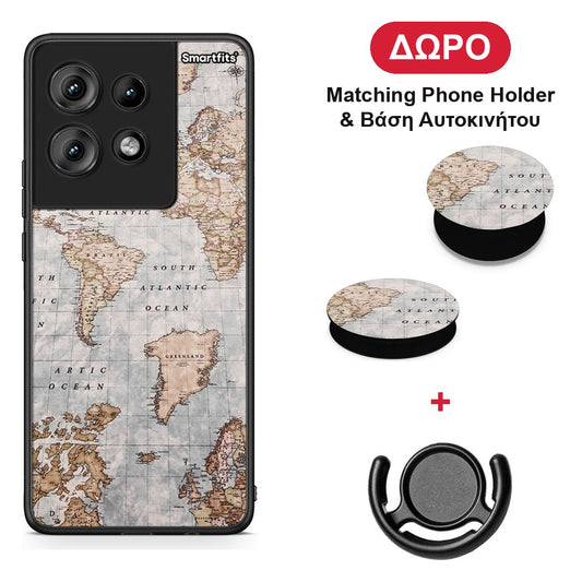 World Map - Motorola Edge 50 θήκη + Δώρο Phone Holder & Βάση Αυτοκινήτου