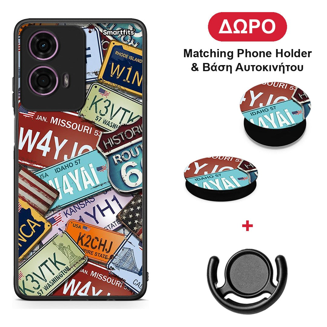 Car Plates - Motorola G24 θήκη + Δώρο Phone Holder & Βάση Αυτοκινήτου